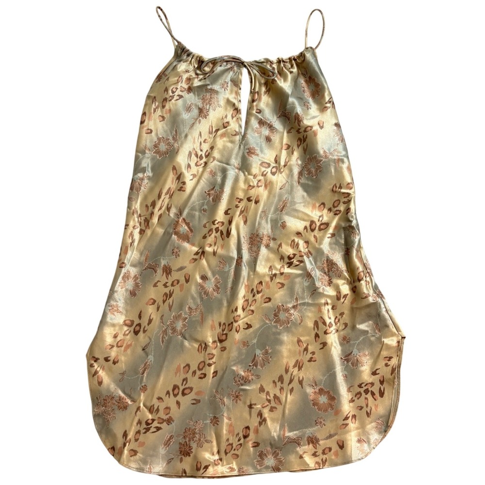 VTG Inner Most Sears Satin Slip Dress Nightgown Gold Floral Leopard  Small 90s